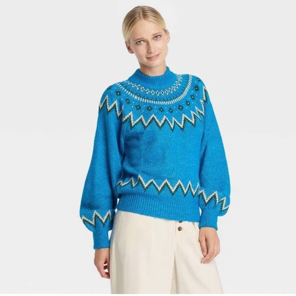 NWT! WHO WHAT WEAR ~ Gorgeous Fair Isle Ibiza Blue Pullover Sweater ~ Size Small - Picture 2 of 5